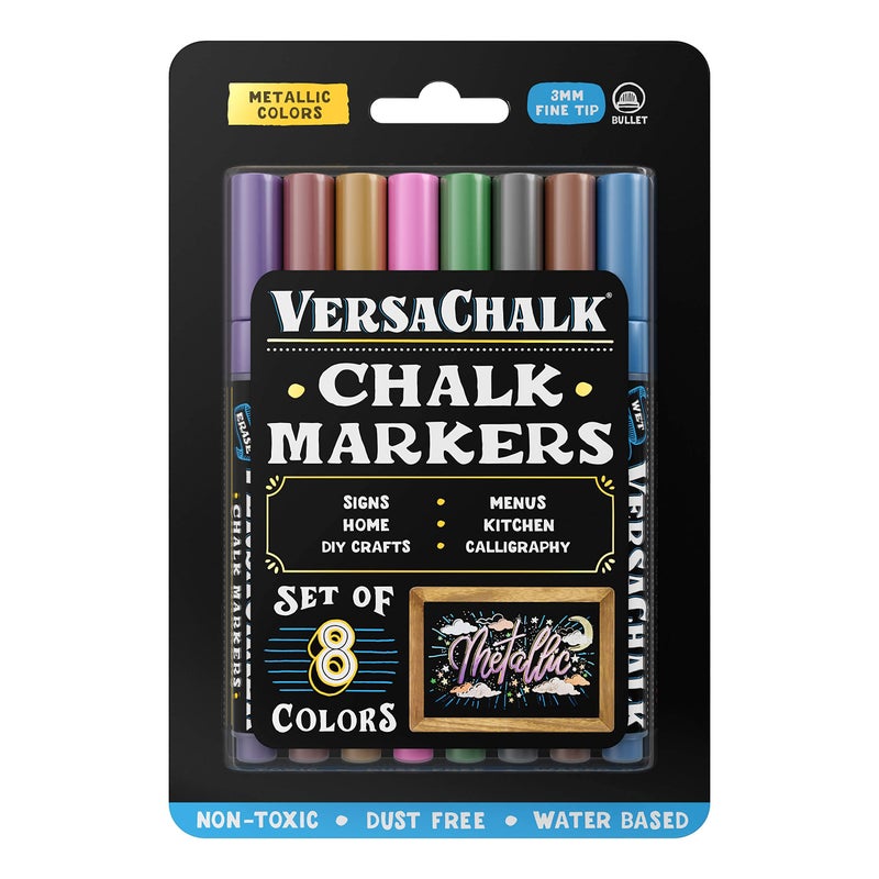 VersaChalk Metallic Liquid Chalk Markers, Set of 8-3mm Tip - Image 1